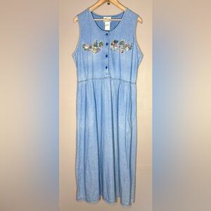 TRADITION Denim Embroidery Maxi Dress